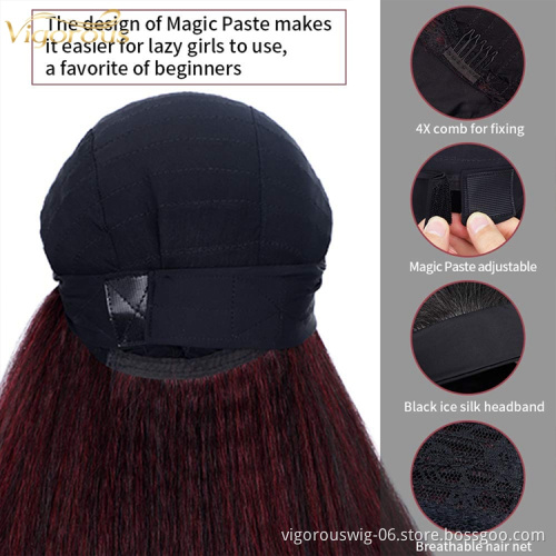 Kinky straight wholesale cheap ombre fiber hair for wig glueless non lace synthetic hair and wigs headband wig black women bulk